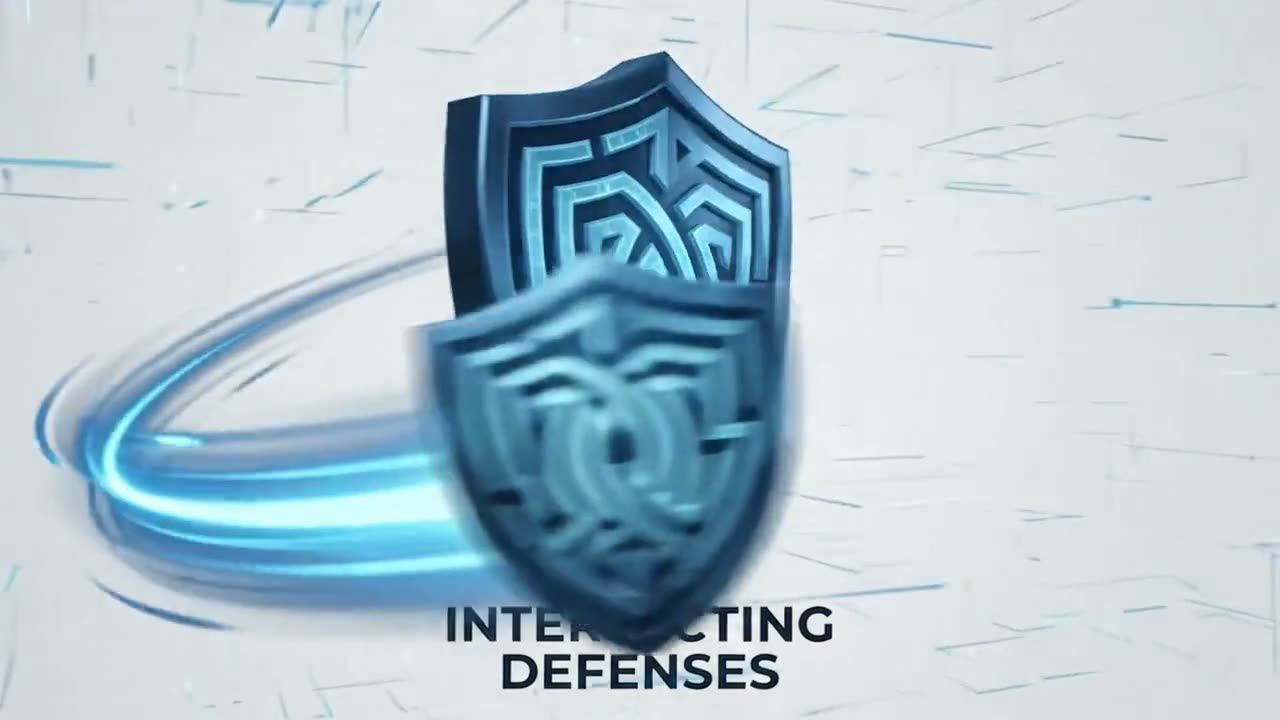 Intersecting defenses — layered shield animation still